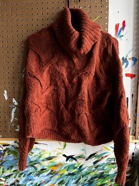 Madewell Rust Cable-Knit Turtleneck Sweater